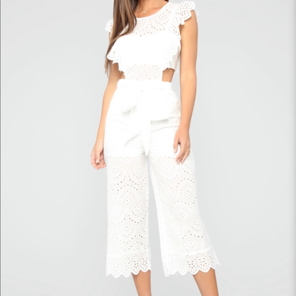 Sounds Like Fun Eyelet Jumpsuit - White
